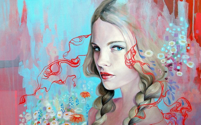 Artistic painting of a woman with blonde braids
