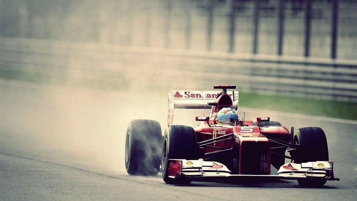 Ferrari Formula 1 car on a wet track
