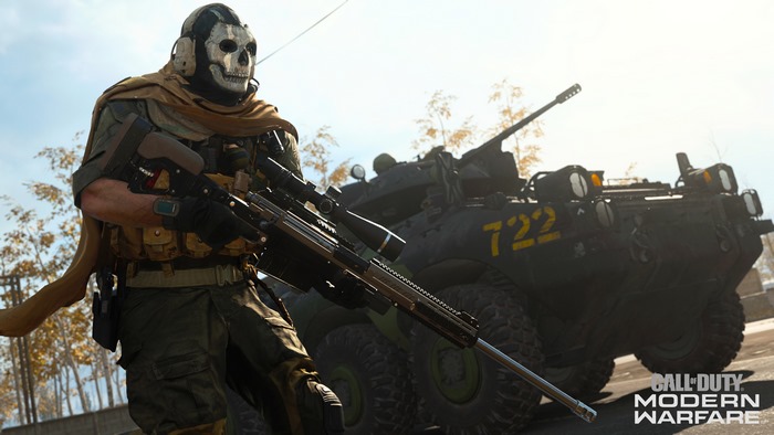 Ghost from Call of Duty: Modern Warfare with Sniper Rifle and Tank