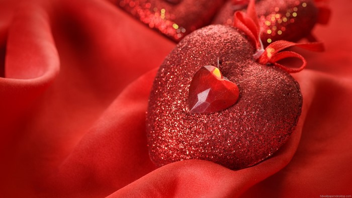 Red Glitter Hearts with Gemstone Accent