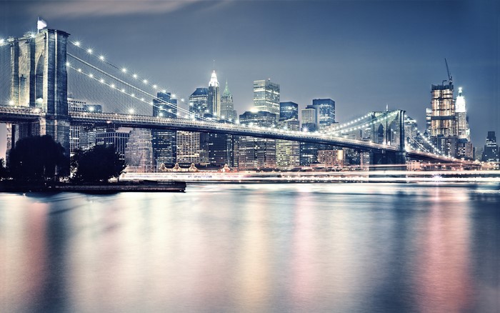 Brooklyn Bridge and New York City Skyline at Night