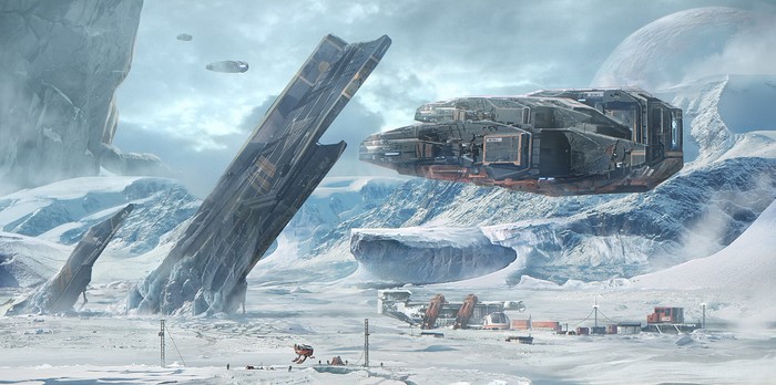 Spaceships and structures on an icy planet