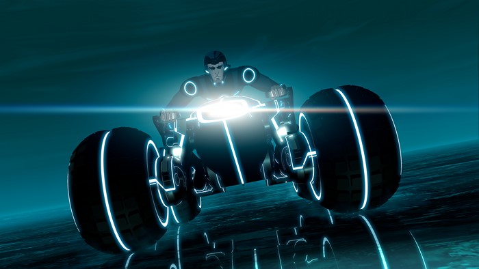 Tron: Uprising - Beck riding a light cycle