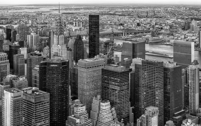 Black and White Aerial View of New York City Skyline
