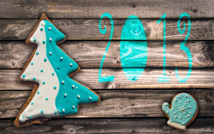 New Year 2013 Holiday Cookies on Wood