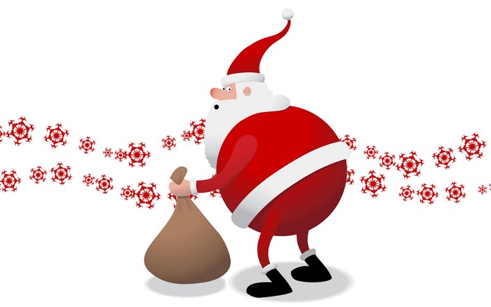 Santa Claus with a sack and snowflakes