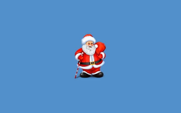 Santa Claus with a gift bag and candy cane