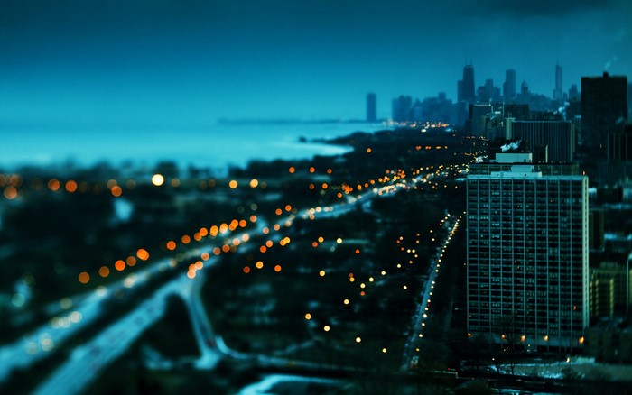 Cityscape with Tilt Shift Effect at Night