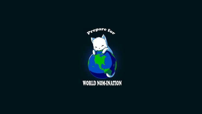 White cat holding the Earth with text