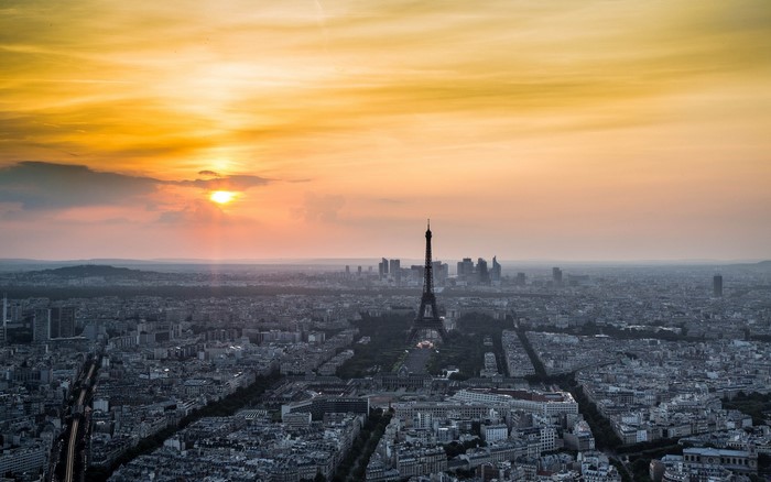 Eiffel Tower and Paris Skyline at Sunset