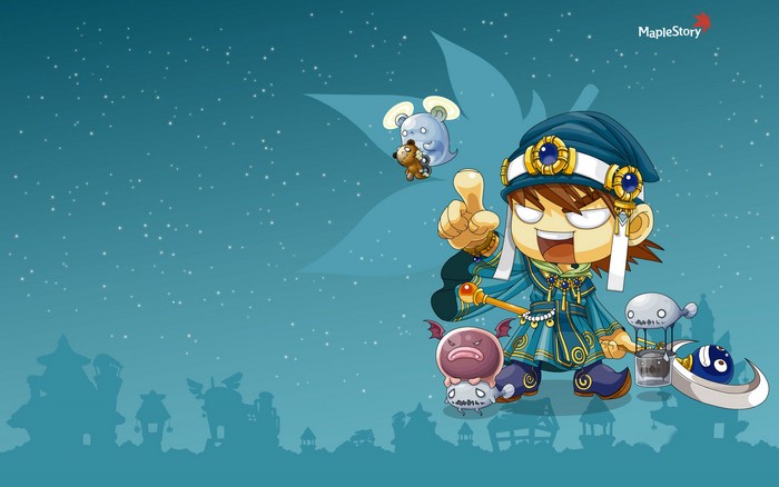 MapleStory character with pets and monsters