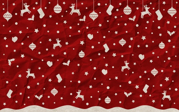 Christmas Pattern with Reindeer and Ornaments on Red