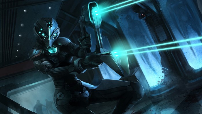 Character from Dead Space firing weapon