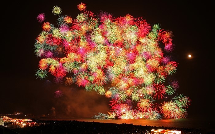 Fireworks Display Over a Beach at Night