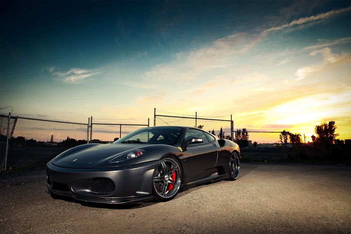 Dark Gray Ferrari F430 Coupe at Sunset