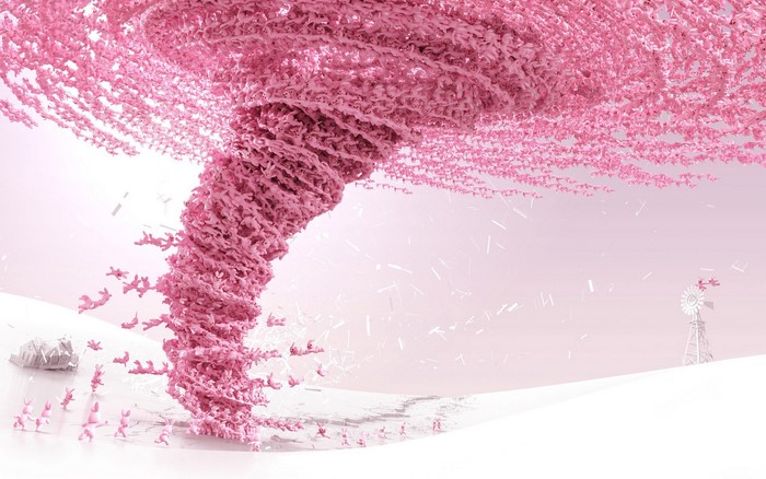 Pink rabbits in a tornado