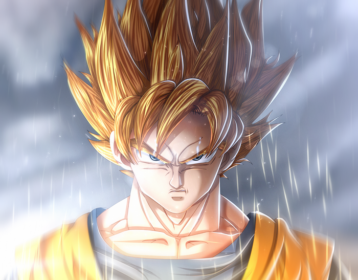 Goku in Super Saiyan Form with Intense Focus