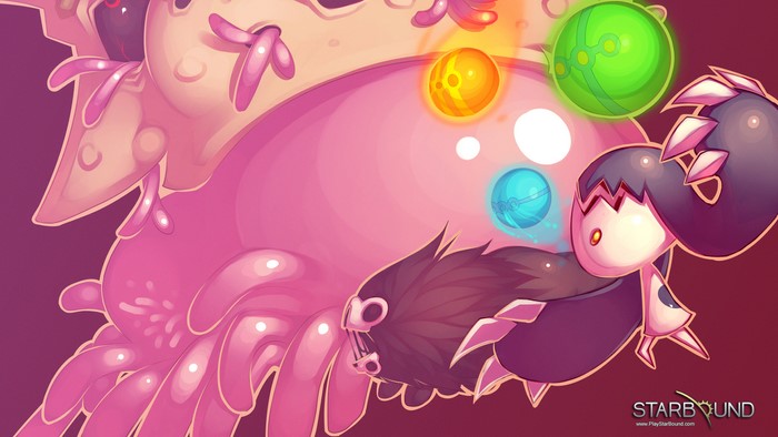 Starbound creature with glowing orbs