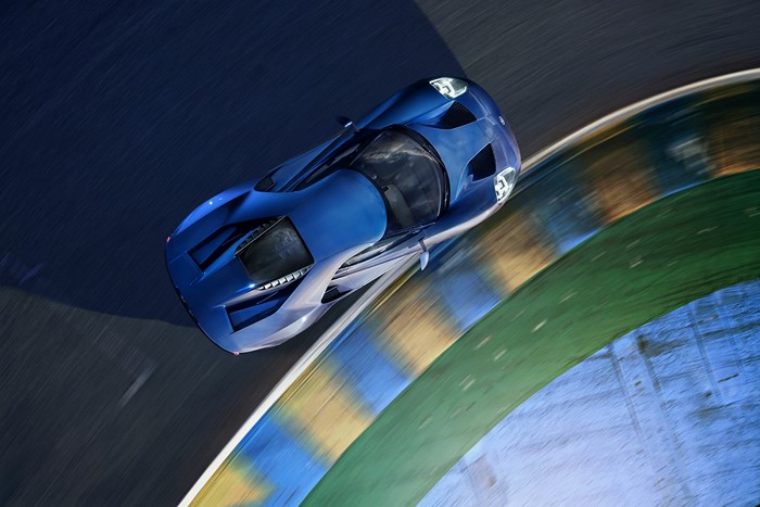 Blue Ford GT Sport Car on Race Track