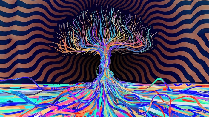 Abstract Colorful Tree with Wavy Background