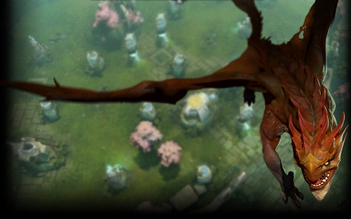 Dragon from DotA 2 flying over a map