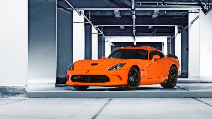Orange Dodge SRT Viper TA in Parking Garage