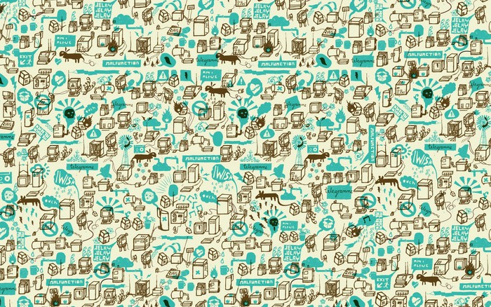 Abstract collage of computers and technology doodles