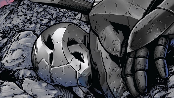 Iron Man in rubble