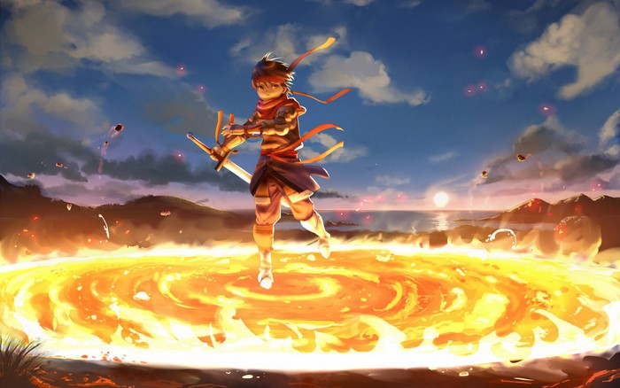 Fantasy Warrior in Fiery Vortex