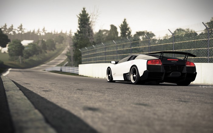 White Lamborghini Murcielago on a race track