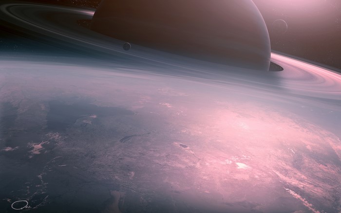 Planet with rings and moons