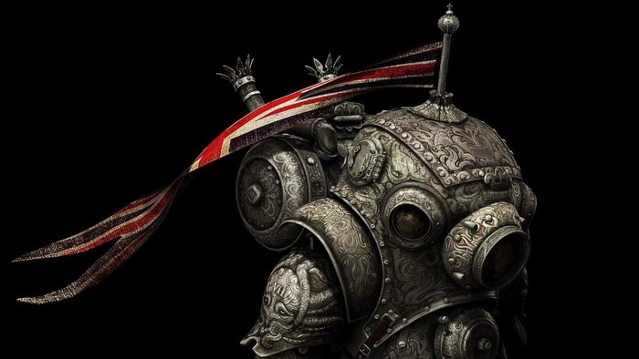 Steampunk Knight with Union Jack Flag