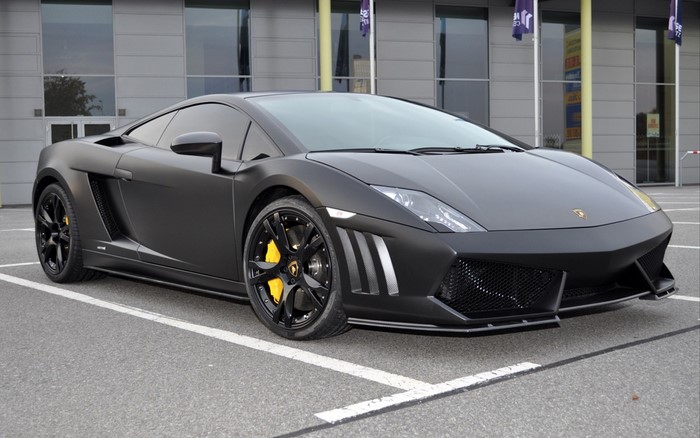 Matte black Lamborghini Gallardo parked