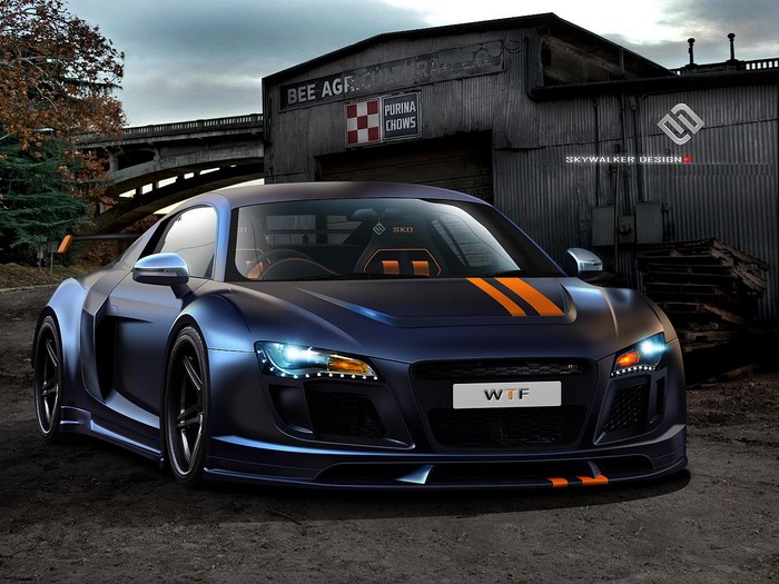 Audi R8 with orange stripes and WTF license plate