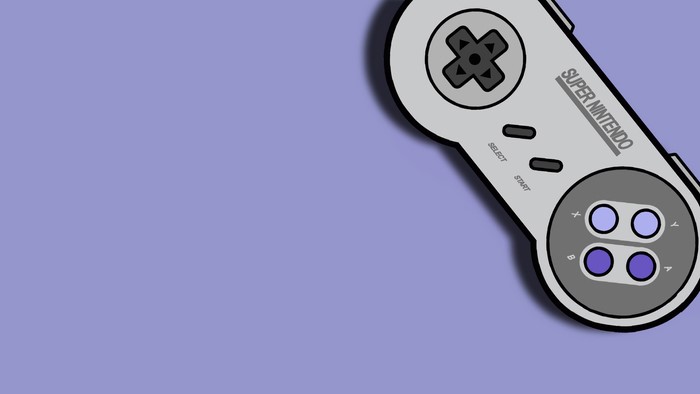 Super Nintendo controller on a purple background