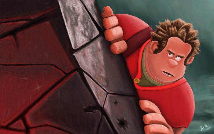 Ralph from Wreck-It Ralph climbing a wall
