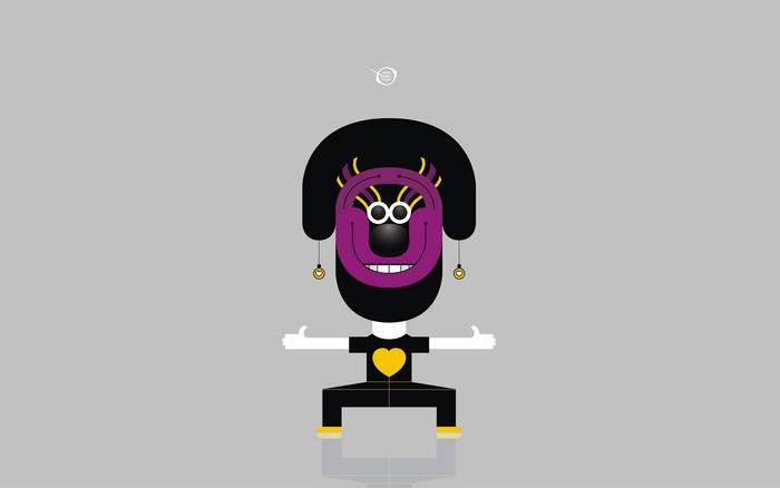 Minimalist cartoon character with heart shirt