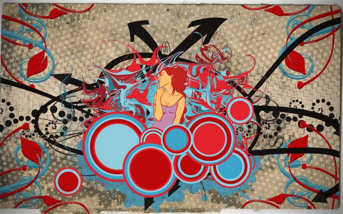Artistic vector illustration with a woman and abstract elements