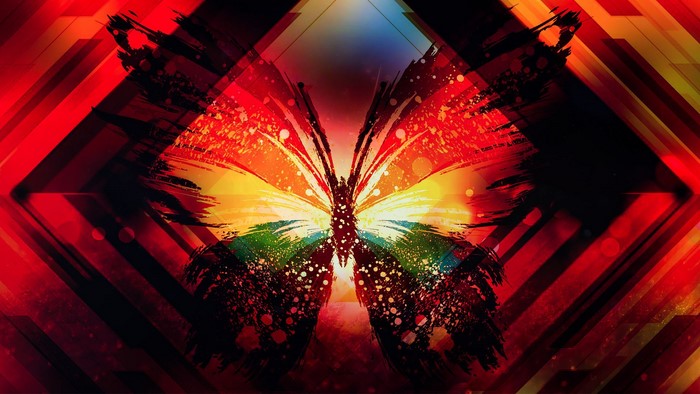 Abstract butterfly with colorful brush strokes and geometric background