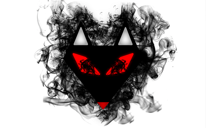 Black fox with red eyes and smoke