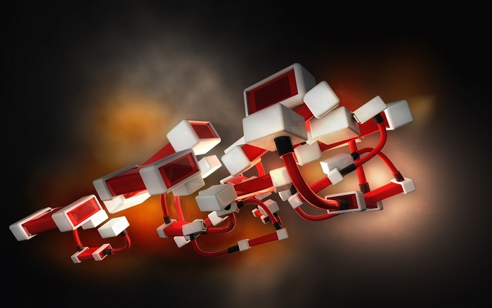 3D abstract art with red and white geometric shapes