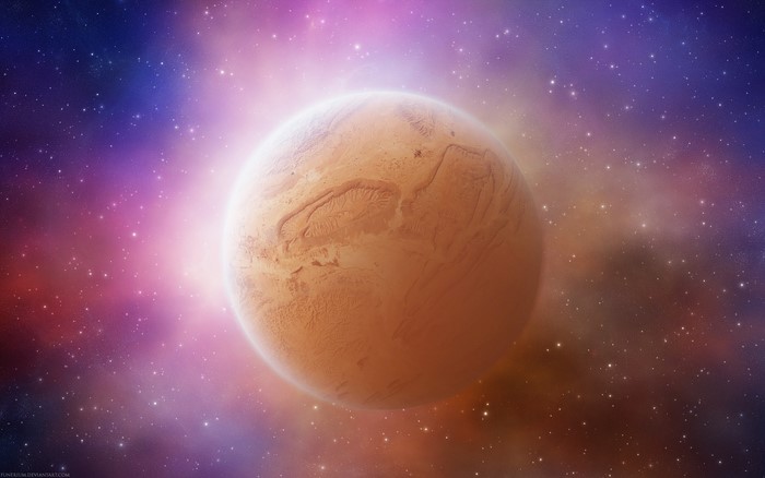 Planet in a colorful nebula