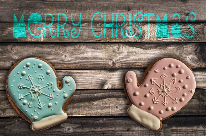 Merry Christmas gingerbread cookies on wooden background