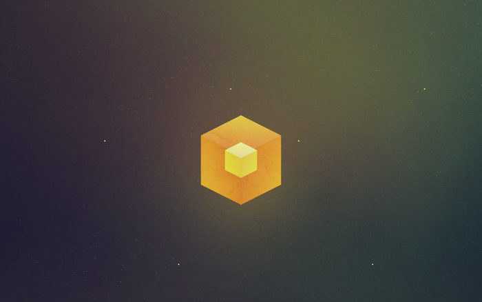 Abstract orange and yellow cubes in starry space