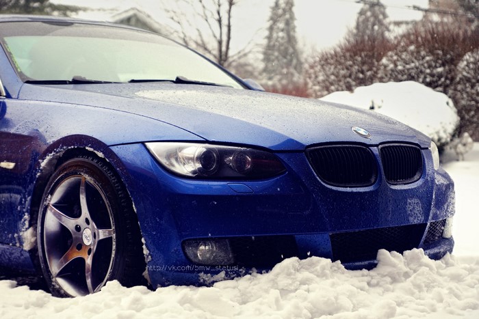 Blue BMW car in snow