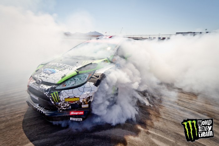 Ford Fiesta World Rally Team car drifting