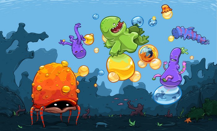 Underwater creatures and bubbles