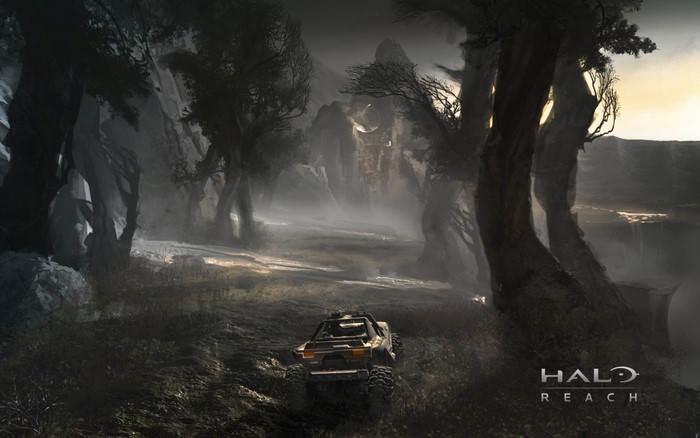 Warthog vehicle in a forest landscape from Halo: Reach