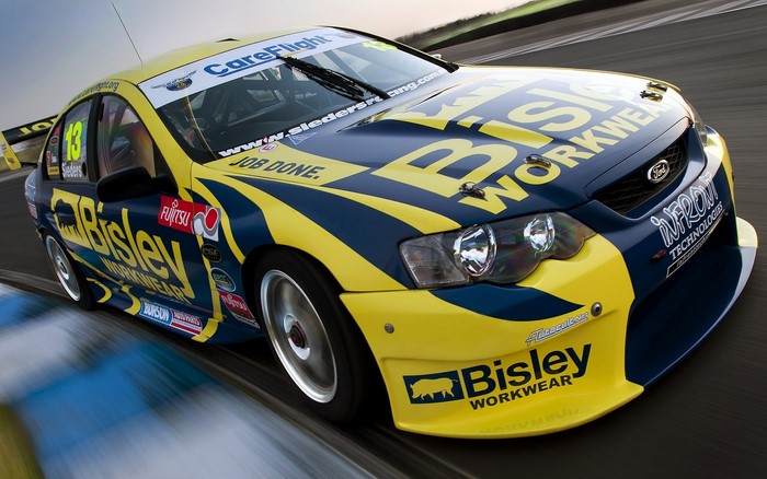 Ford race car with Bisley Workwear sponsorship