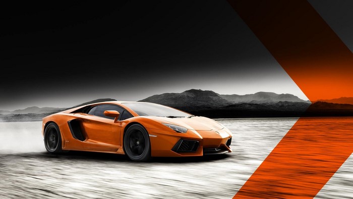 Orange Lamborghini Aventador on a road